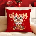 Rotes Neujahrskissen mit Pferdemotiv und festlichem Löwentanz-Design für das Sofa - Glückslöwentanz Ochsenstil (CDR395-16) / Mit Kissenfüllung