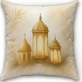 Ramadan Kissenbezug mit goldenen Laternen auf beigem Stoff für Sofa Dekoration - Traditionelles Laternenmuster (CDR395-4) / 45x45cm