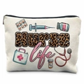 Nurse Life canvas cosmetic bag with leopard print design and medical icons - Nurse Life Colorful Illustration (TSND37-26)