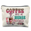 Cream canvas makeup bag with Coffee Gives Me Nurse Power print and black zipper - Coffee Gives Me Nurse Power (TSND37-27)
