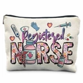 Canvas makeup bag for nurses with pink floral Registered NURSE graphic print - Registered Nurse Theme Illustration (TSND37-28)