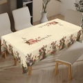 Detailed view of linen Easter tablecloth with rabbit floral prints and vintage script motifs - Zb702-6 / 40*60cm Brushed Fabric