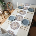 Rectangle beige linen tablecloth with bohemian mandala print for summer dining decor - Zb697-21 / 40*60cm Brushed Fabric