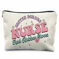 Nurse themed canvas makeup bag with Coffee Scrubs and Rubber Gloves print in cream white - Coffee Scrubs Nurse (TSND37-29)