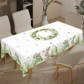 Close-up of Easter tablecloth featuring bunnies, colorful eggs, and daisy patterns - 40*60cm Brushed Fabric / White Spring Rabbit (ZB702-12)