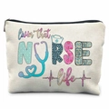Canvas nurse makeup bag with 'livin that NURSE life' print and stethoscope motif - Livin That Nurse Life (TSND37-30)
