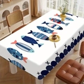 Nappe blanche rectangulaire avec poissons colorés et bordure à motifs de points bleus - Bancs De Poissons Colorés De Dessin Animé (ZB699-6) / 40x60cm Tissu Brossé