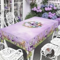 Detailed view of Easter bunny eggs tablecloth with 4 clips on garden table - 40*60cm Brushed Fabric / Purple Rabbit Egg (ZB702-11)