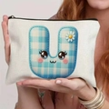 Canvas storage bag with cute blue checkered letter U print and small daisy detail - 21.5x15cm / Alphabet U Style (TSND48-U)