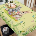 Detail of Easter tablecloth showing rabbits, eggs, and flowers with 4 adhesive pads - Zb702-7 / 40*60cm Brushed Fabric