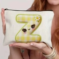 Canvas storage bag with a yellow plaid letter Z and cute cartoon smiley face - 21.5x15cm
