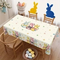 Detail of Easter tablecloth with rabbit and egg prints on a wooden table setup - Zb702-17 / 40*60cm Brushed Fabric