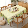 Detail of Happy Easter tablecloth with rabbits and colorful eggs on a wooden table - Zb702-19 / 40*60cm Brushed Fabric