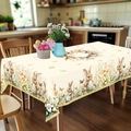 Detail of Easter tablecloth with bunny, eggs, and floral patterns on wooden table - Zb702-18 / 40*60cm Brushed Fabric