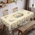 Detail of Easter tablecloth showing colorful egg and bunny patterns on rustic wooden table - Zb702-10 / 40*60cm Brushed Fabric