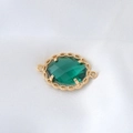Exquisite 18k vergoldete ovale smaragdgrüne Edelstein Anhänger mit filigranen Details - Ovaler Strassanhänger Nur (ohne Kette) (NAA01-4) / 2.2cm x 1.4cm / Grün
