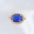 Detail eines blauen facettierten Edelsteins in 18k vergoldeter Fassung für DIY-Schmuck - Ovaler Strassanhänger Nur (ohne Kette) (NAA01-9)