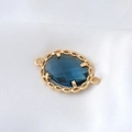 18k vergoldeter ovaler Anhänger mit dunkelblauem Edelstein und Spitzenrand für DIY-Schmuck - Ovaler Strassanhänger Nur (ohne Kette) (NAA01-7)