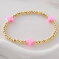 Gold plated bead bracelet with pink polymer clay crosses for women, minimalist style - Pink Cross