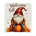 Welcome Fall chair cover featuring autumn gnome on pumpkin with maple leaves - Gnome Sitting on Pumpkin (TYT92-1)
