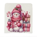 Housse de chaise Noël bonhomme de neige rose avec motifs cadeaux et texture en tissu - 49*58cm / Bonhomme de Neige Bonbon (TYT14-3)