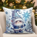 Blue Christmas elf print on white decorative pillowcase for home sofa decor - Blue Christmas Gnome Pattern 1(CDR388-1) / 45*45cm Short Plush Single Sided Without Core