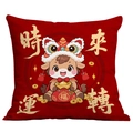 Chinese New Year red velvet throw pillow cover with cute lion dance sheep and gold coins - 45x45cm Short Velvet Double Sided With Insert / Good Fortune Sheep (CDR396-1)