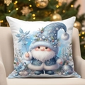 Blue Christmas gnome print pillow cover on sofa with cozy holiday background - Blue Christmas Gnome Pattern 5(CDR388-5) / 45*45cm Short Plush Single Sided Without Core