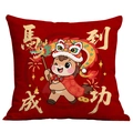 Red velvet Chinese New Year cushion cover with cartoon horse and dragon head pattern - 45x45cm Short Velvet Double Sided With Insert / Success Horse (CDR396-2)