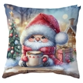 Housse de coussin de Noël carrée avec motif Père Noël mignon et décor de boîte-cadeau - 45*45cm Peluche Courte Simple Face / Père Noël et Café (CDR386-2)
