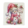 Pink snowman Christmas chair cover with Merry Christmas sign in linen fabric texture - 49*58cm / Sign Snowman (TYT14-9)