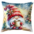 Housse de coussin de Noël avec gnome mignon et tasse de cacao pour décor de canapé - 45*45cm Peluche Courte Simple Face / Gnome et Boisson Chaude (CDR386-3)