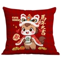 Square red velvet cushion with cute horse in lion dance hat for Chinese New Year - Lucky Year of Horse (CDR396-6)