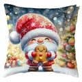 Housse de coussin de Noël avec Père Noël mignon et bonhomme de pain d'épices sur fond blanc - 45*45cm Peluche Courte Simple Face / Père Noël et Bonhomme de Pain d'Épices (CDR386-4)