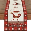Kersttafelloper met kerstman, rendier en rood-zwarte geruite rand voor decoratie - 33*183cm / Kerstman en Rendier (ZQT71-4)