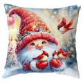 Christmas cushion cover featuring a cute holiday gnome and red cardinal birds design - 45*45cm Short Plush Single Sided / Gnome And Cardinals (CDR386-7)