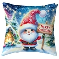 Square Christmas pillowcase featuring a cute elf holding Merry Christmas sign in snow - 45*45cm Short Plush Single Sided / Gnome Holding Christmas Sign (CDR386-8)