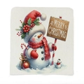 Linen Christmas chair cover featuring a cute snowman with Merry Christmas sign - 49*58cm / Wooden Sign Snowman (TYT14-16)