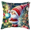 Christmas pillowcase featuring cute elf and tree illustration on white background - 45*45cm Short Plush Single Sided / Gnome And Blue Baubles (CDR386-12)