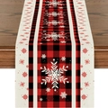 Kersttafelrunner met rood ruitpatroon en witte sneeuwvlokken voor feestelijke decoratie - 33*183cm / Grote Sneeuwvlok Ruit (ZQT71-10)