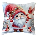 Square Christmas pillow case with cute Santa Claus and red cardinal birds illustration - 45*45cm Short Plush Single Sided / Santa and Five Birds (CDR386-14)
