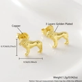 3 Layers gold plated copper lion stud earrings with realistic 3D animal design details - Lion (ET10-4)