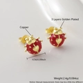 Copper ladybug stud earrings with red enamel and triple-layer gold plating, 1cm size - Red Ladybug (ET11-8)