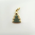 Vergoldeter Weihnachtsbaum-Anhänger mit grünen Mikropavé-Steinen und Sternspitze - Gold Weihnachtsbaum (NAG05-9)