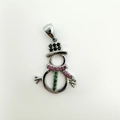 Silver snowman pendant with festive gems and wide bail for jewelry making - Silver Multi-Color Snowman (NAG06-4)