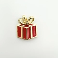 Gold-plated red enamel gift box charm with sparkling zircon bow for DIY jewelry - Gold Christmas Gift Box (NAG05-10)