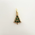 Gold Christmas tree pendant featuring emerald green stones and a red star accent - Gold Small Christmas Tree (NAG08-9)
