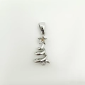 Silver Christmas tree pendant charm with spiral design and yellow gemstone inlay - Silver Spiral Christmas Tree (NAG10-4)