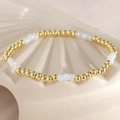 Conjunto de pulseras elásticas chapadas en oro con cruz y cuentas blancas sobre concha - Estilo de Cuentas de Cobre + Vidrio (NAH10-9)