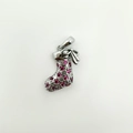 Silver Christmas stocking pendant with pink zircons and a bow for jewelry DIY - Silver Bow Stocking (NAG09-10)
